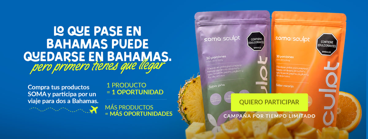 Lo que pase en Bahamas puede quedarse en Bahamas. Compra tus productos SOMA y participa por un viaje para dos a Bahamas.
